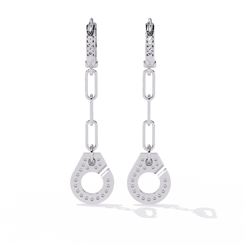 Elegant Diamond Link Drop Earrings – Round Pavé Circle Dangle Earrings