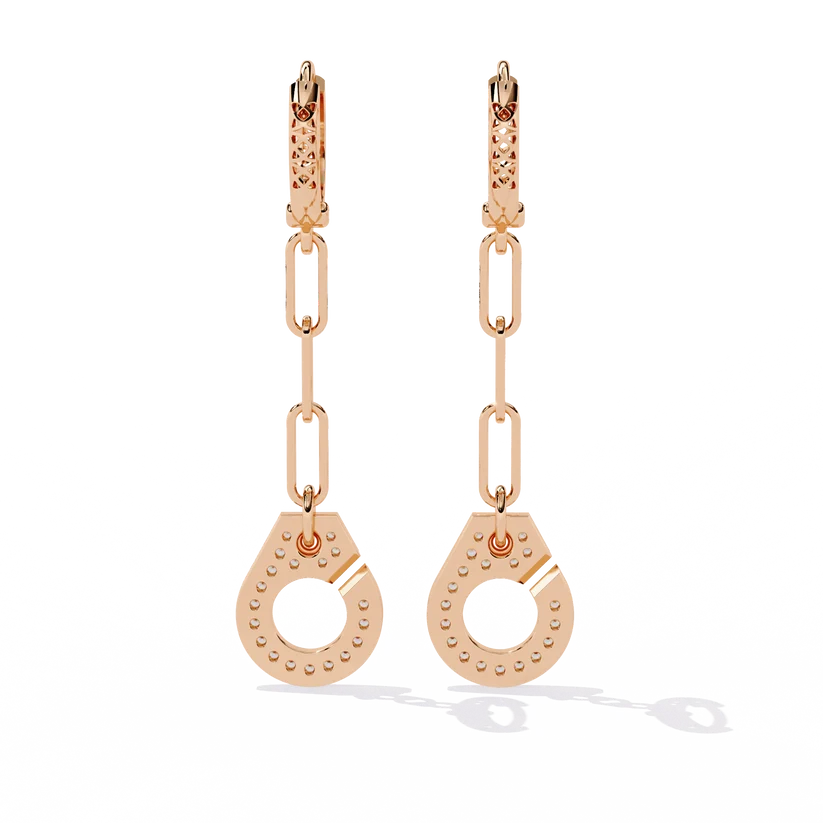 Elegant Diamond Link Drop Earrings – Round Pavé Circle Dangle Earrings