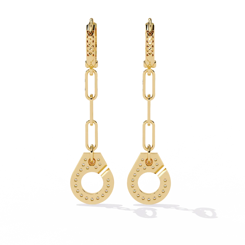 Elegant Diamond Link Drop Earrings – Round Pavé Circle Dangle Earrings