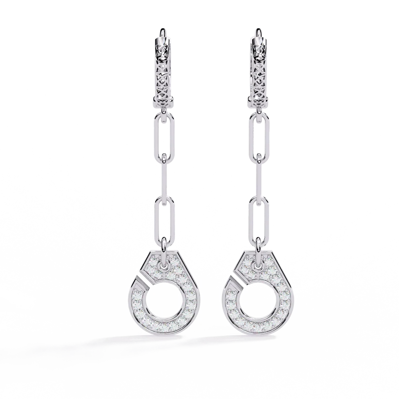 Elegant Diamond Link Drop Earrings – Round Pavé Circle Dangle Earrings
