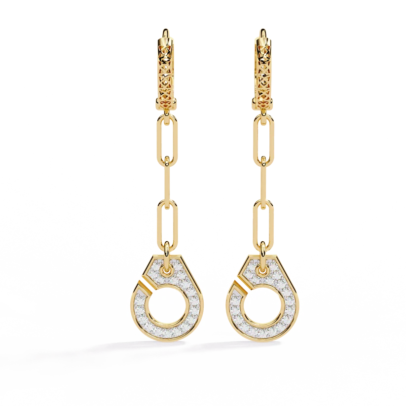 Elegant Diamond Link Drop Earrings – Round Pavé Circle Dangle Earrings