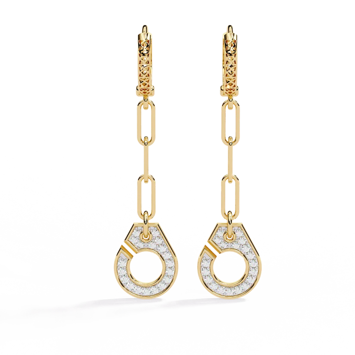 Elegant Diamond Link Drop Earrings – Round Pavé Circle Dangle Earrings