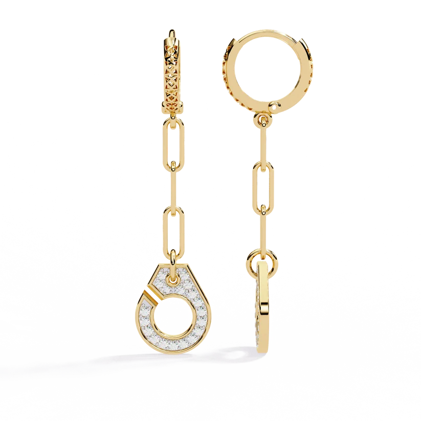 Elegant Diamond Link Drop Earrings – Round Pavé Circle Dangle Earrings