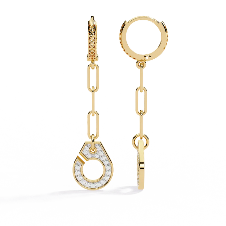 Elegant Diamond Link Drop Earrings – Round Pavé Circle Dangle Earrings