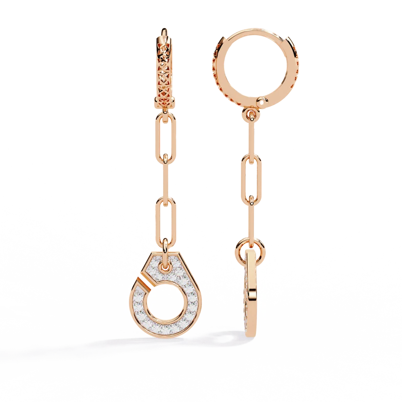 Elegant Diamond Link Drop Earrings – Round Pavé Circle Dangle Earrings