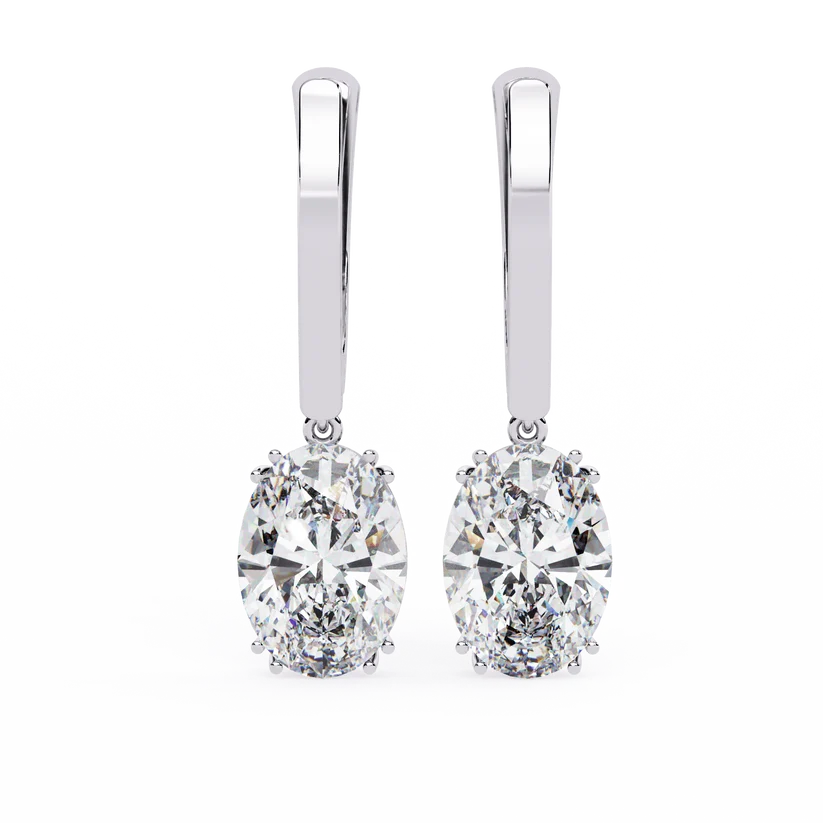 Oval Diamond Drop Earrings with Polished Gold Bar