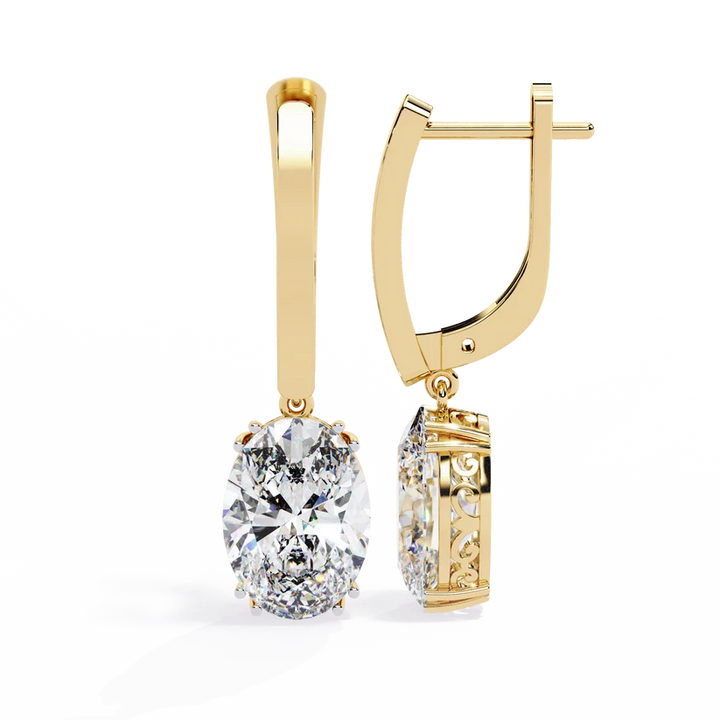 Oval Diamond Drop Earrings with Polished Gold Bar