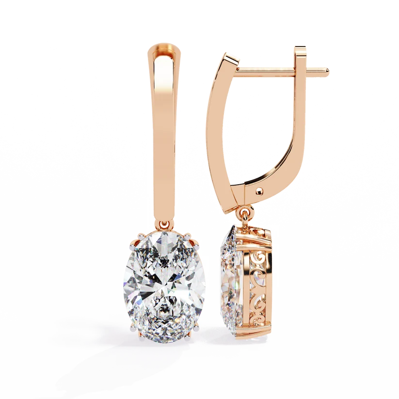 Oval Diamond Drop Earrings with Polished Gold Bar