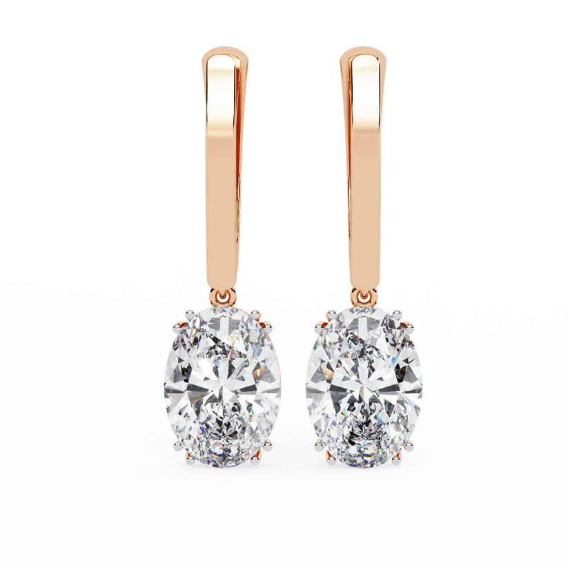 Oval Diamond Drop Earrings with Polished Gold Bar