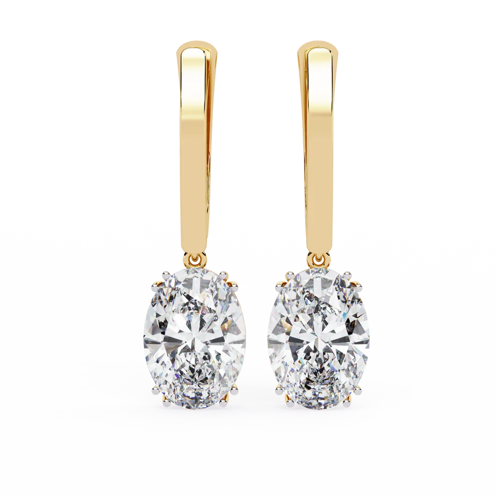 Oval Diamond Drop Earrings with Polished Gold Bar