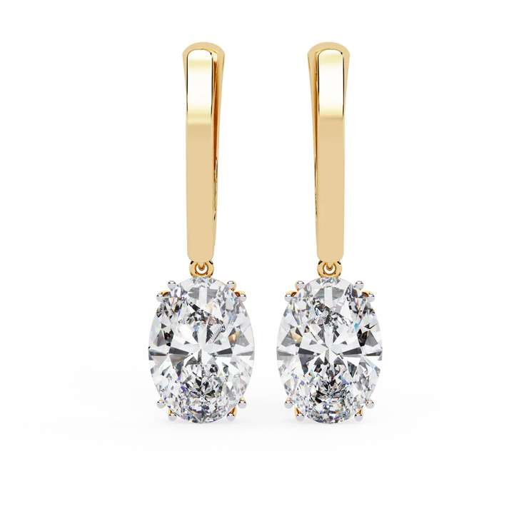 Oval Diamond Drop Earrings with Polished Gold Bar