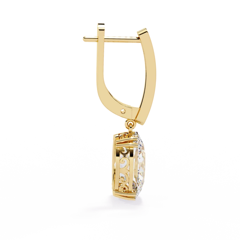 Oval Diamond Drop Earrings with Polished Gold Bar