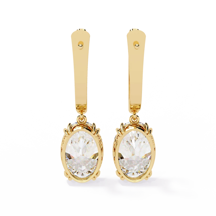 Oval Diamond Drop Earrings with Polished Gold Bar