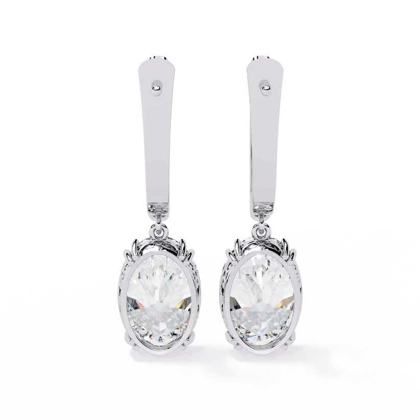 Oval Diamond Drop Earrings with Polished Gold Bar