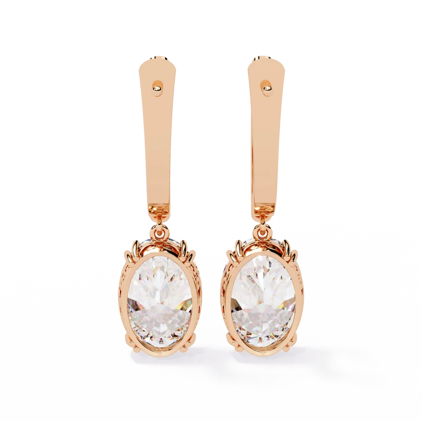 Oval Diamond Drop Earrings with Polished Gold Bar