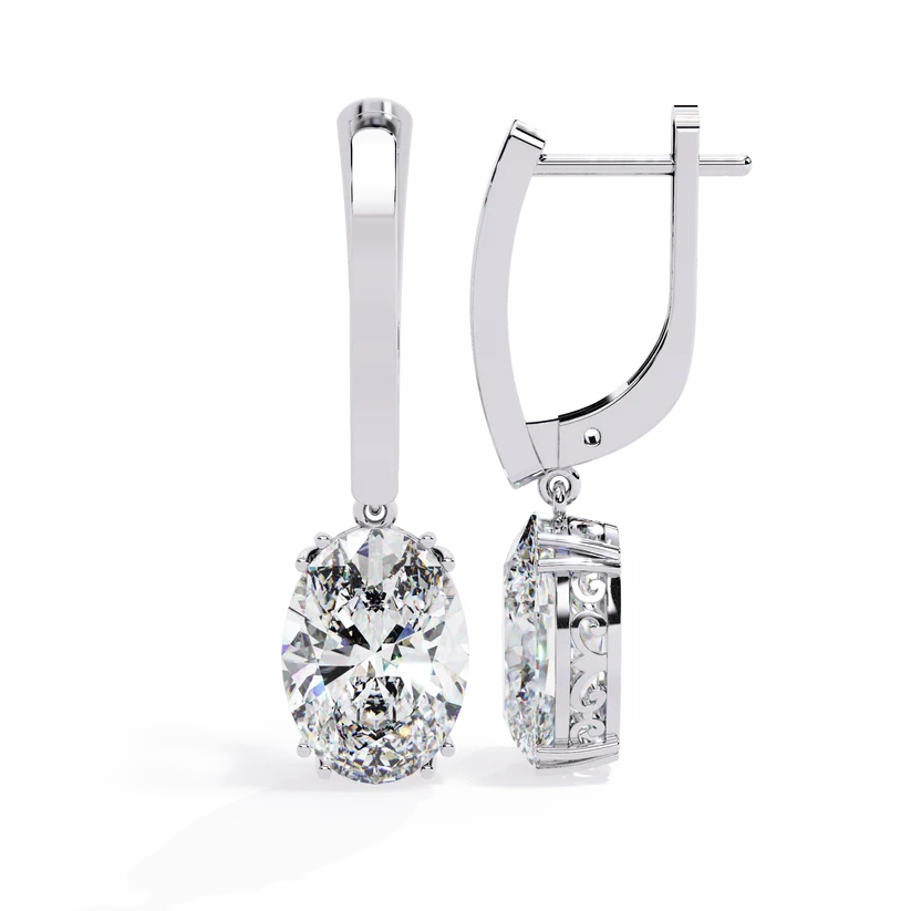 Oval Diamond Drop Earrings with Polished Gold Bar