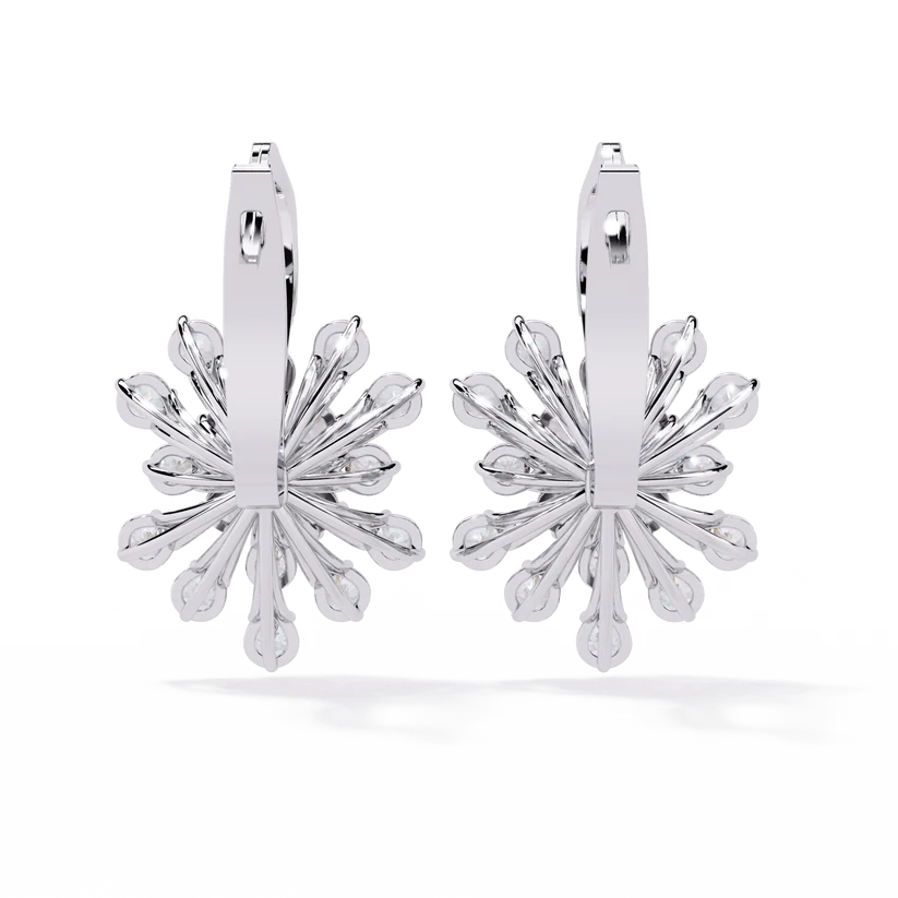 Diamond Snowflake Floral Drop Earrings