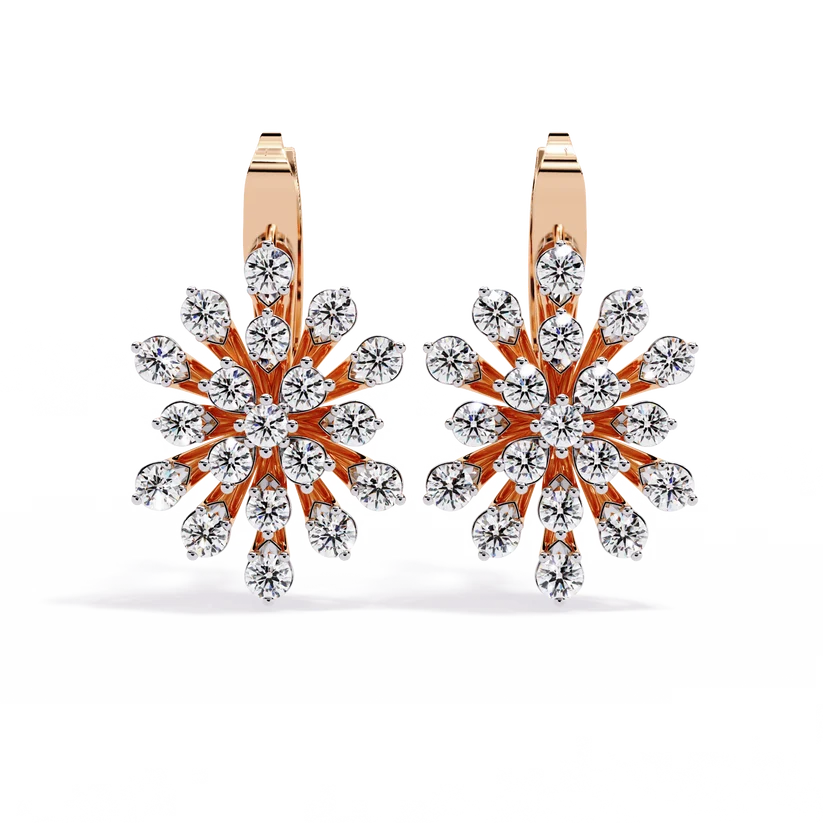 Diamond Snowflake Floral Drop Earrings