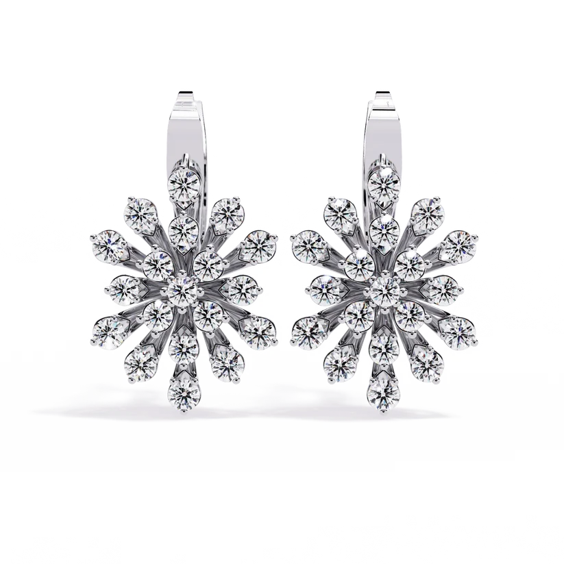 Diamond Snowflake Floral Drop Earrings