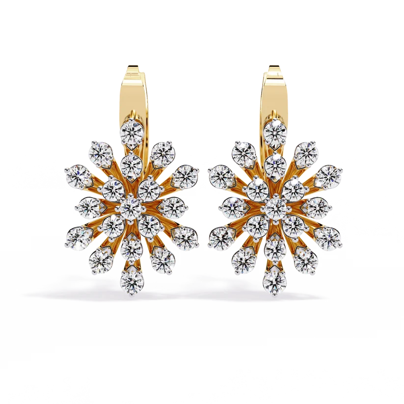 Diamond Snowflake Floral Drop Earrings