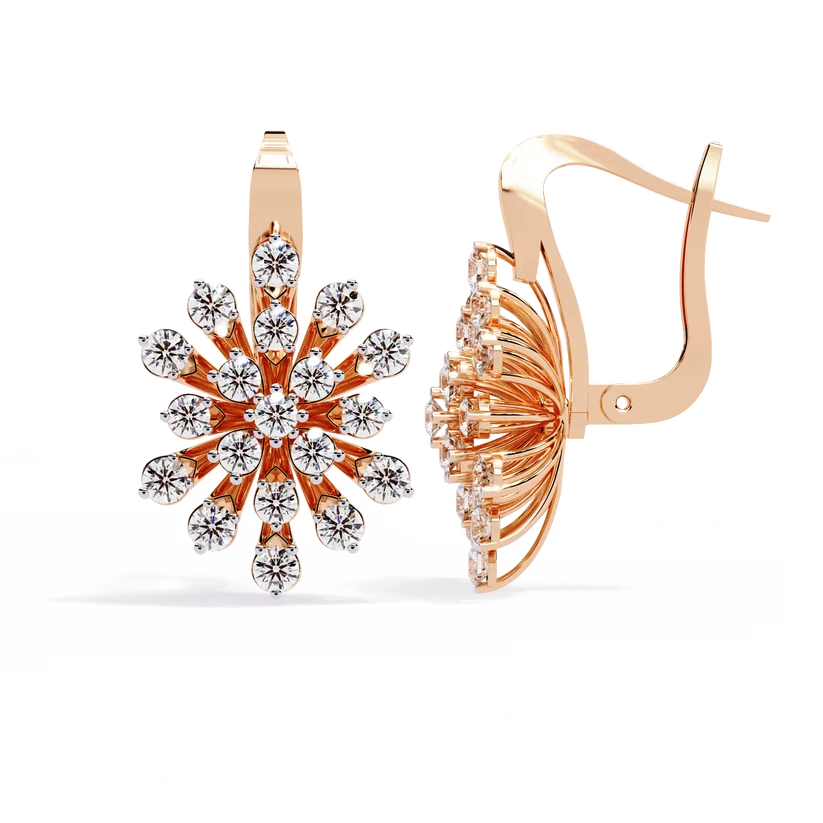 Diamond Snowflake Floral Drop Earrings