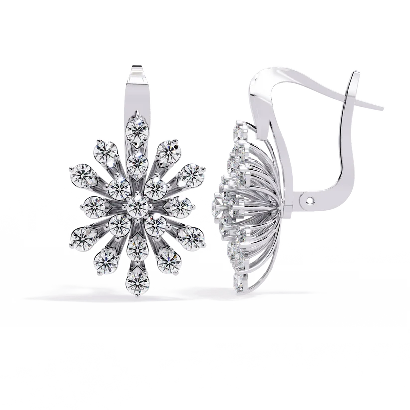 Diamond Snowflake Floral Drop Earrings