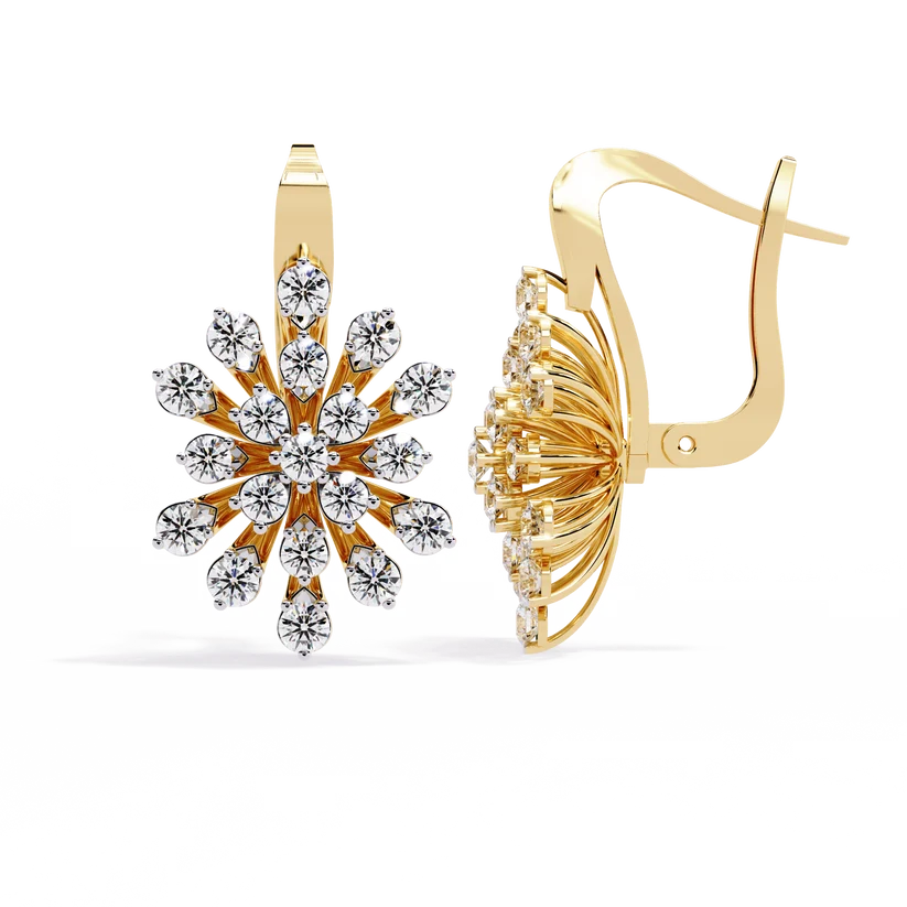 Diamond Snowflake Floral Drop Earrings