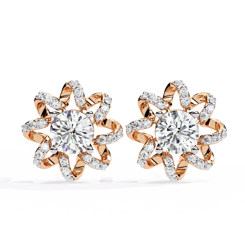 Floral Diamond Sunburst Stud Earrings – Brilliant Gold Blossom Earrings