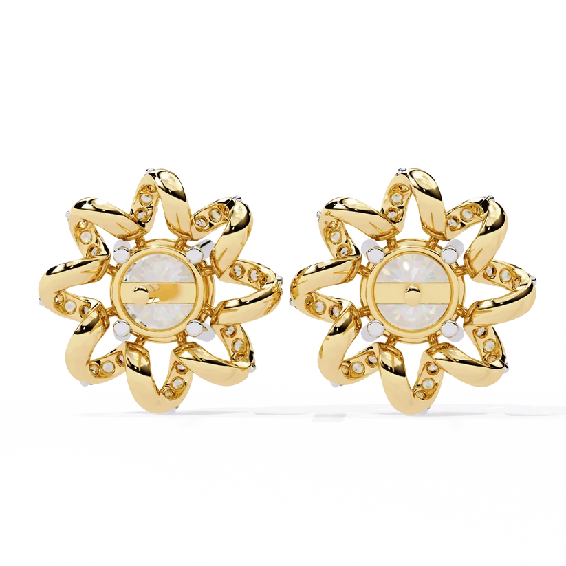 Floral Diamond Sunburst Stud Earrings – Brilliant Gold Blossom Earrings