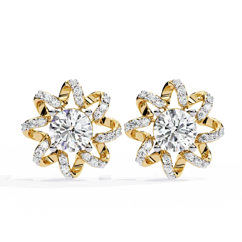 Floral Diamond Sunburst Stud Earrings – Brilliant Gold Blossom Earrings
