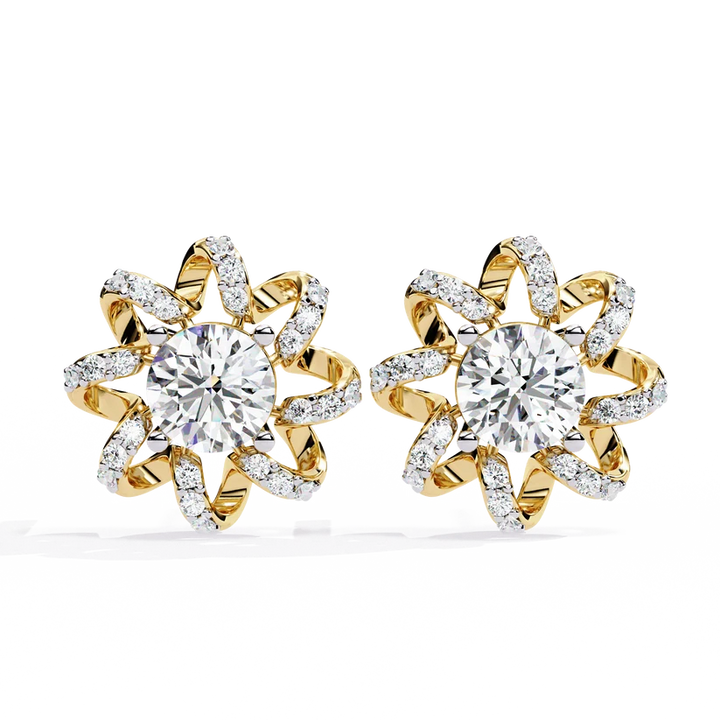 Floral Diamond Sunburst Stud Earrings – Brilliant Gold Blossom Earrings