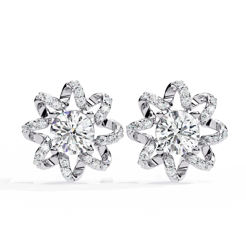 Floral Diamond Sunburst Stud Earrings – Brilliant Gold Blossom Earrings
