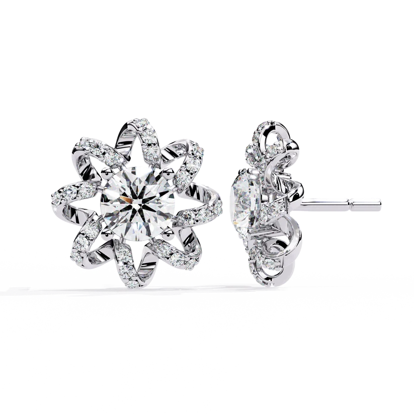 Floral Diamond Sunburst Stud Earrings – Brilliant Gold Blossom Earrings