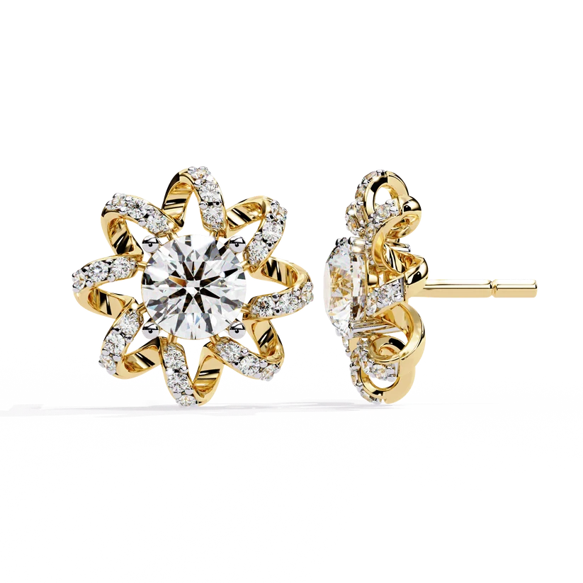 Floral Diamond Sunburst Stud Earrings – Brilliant Gold Blossom Earrings