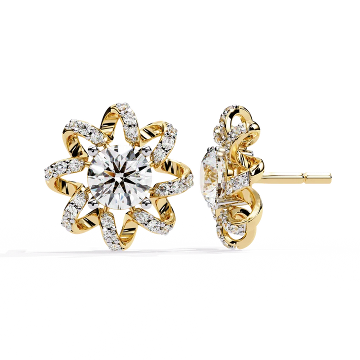 Floral Diamond Sunburst Stud Earrings – Brilliant Gold Blossom Earrings