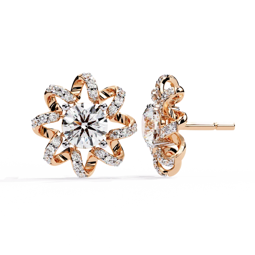 Floral Diamond Sunburst Stud Earrings – Brilliant Gold Blossom Earrings