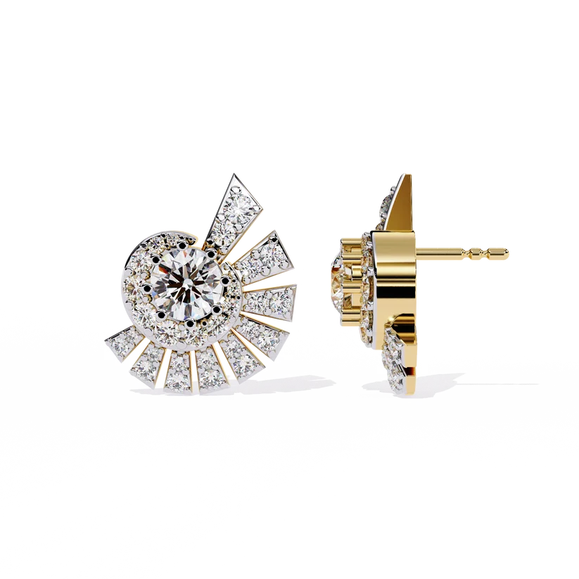 Radiant Sunburst Diamond Stud Earrings