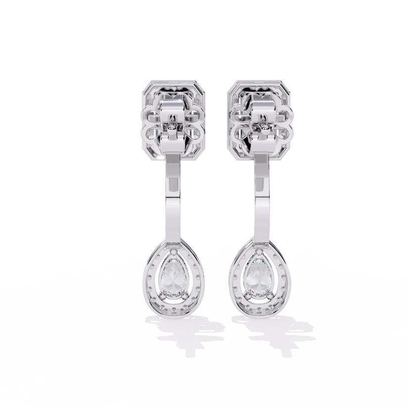 Emerald-Cut & Pear-Shaped Diamond Drop Earrings