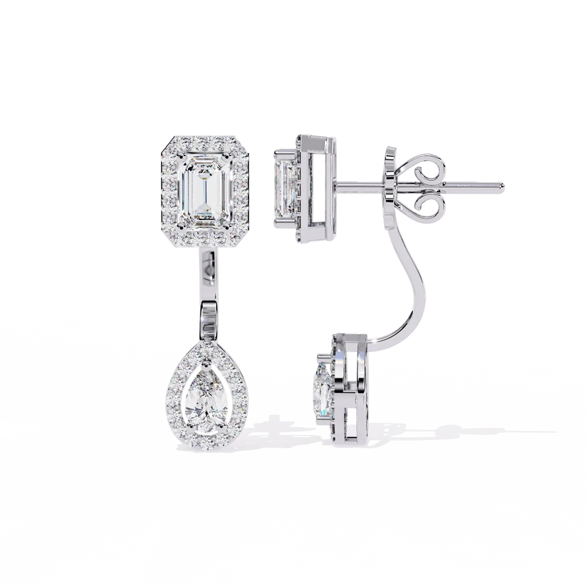 Emerald-Cut & Pear-Shaped Diamond Drop Earrings