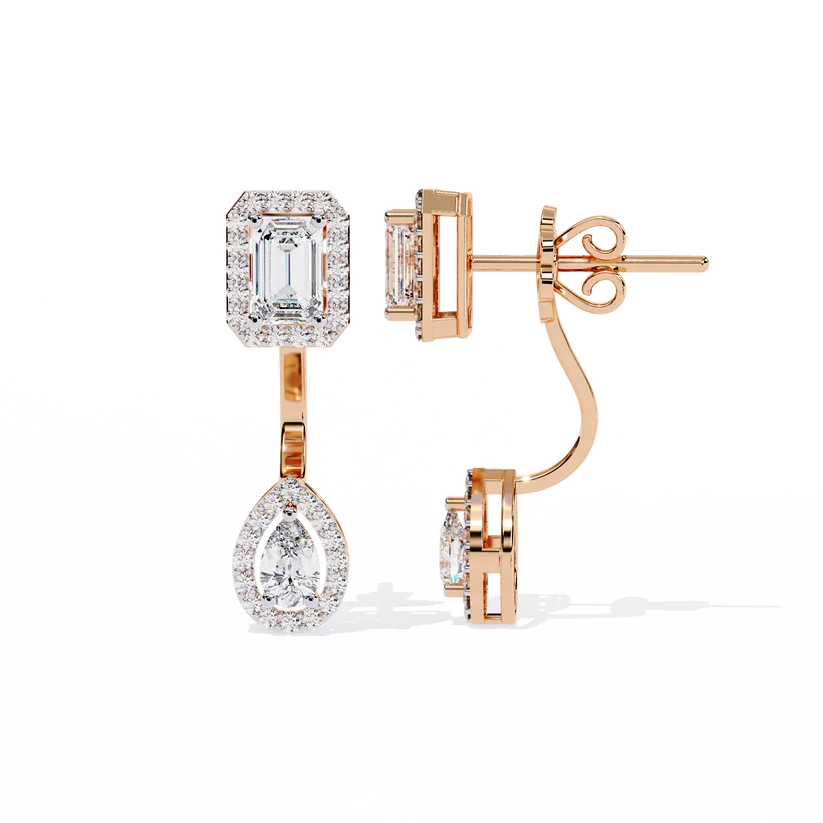 Emerald-Cut & Pear-Shaped Diamond Drop Earrings