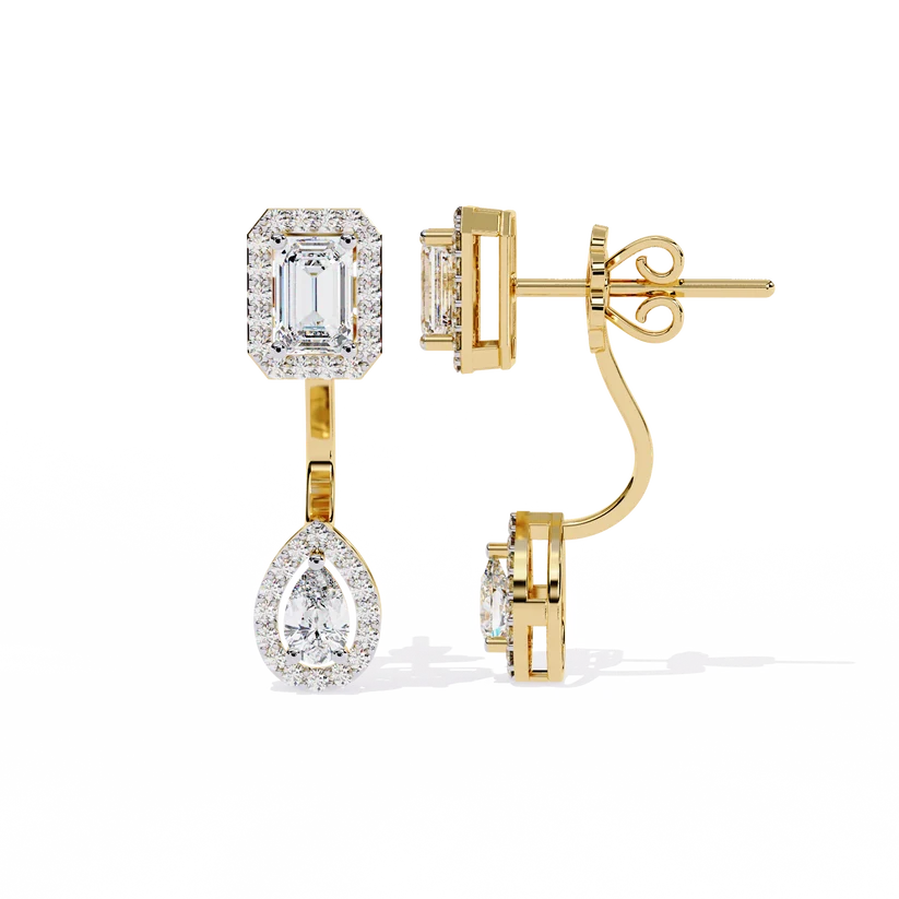 Emerald-Cut & Pear-Shaped Diamond Drop Earrings