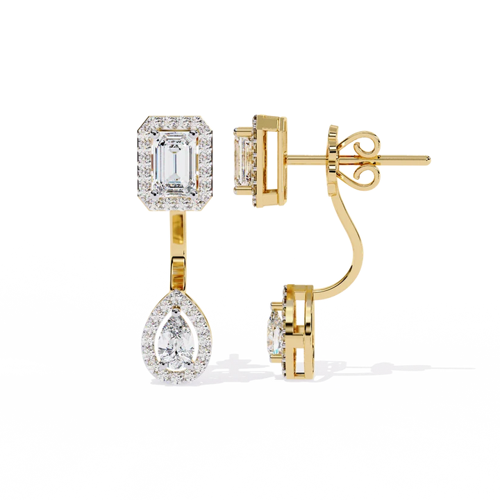 Emerald-Cut & Pear-Shaped Diamond Drop Earrings