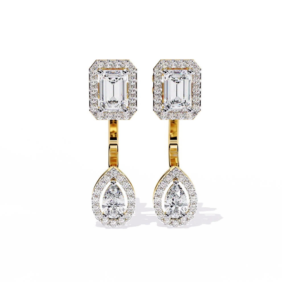 Emerald-Cut & Pear-Shaped Diamond Drop Earrings