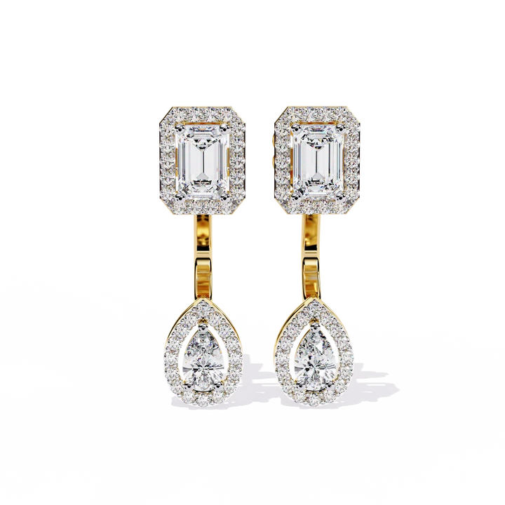 Emerald-Cut & Pear-Shaped Diamond Drop Earrings