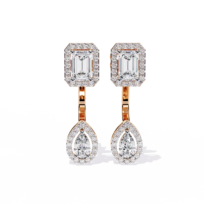Emerald-Cut & Pear-Shaped Diamond Drop Earrings