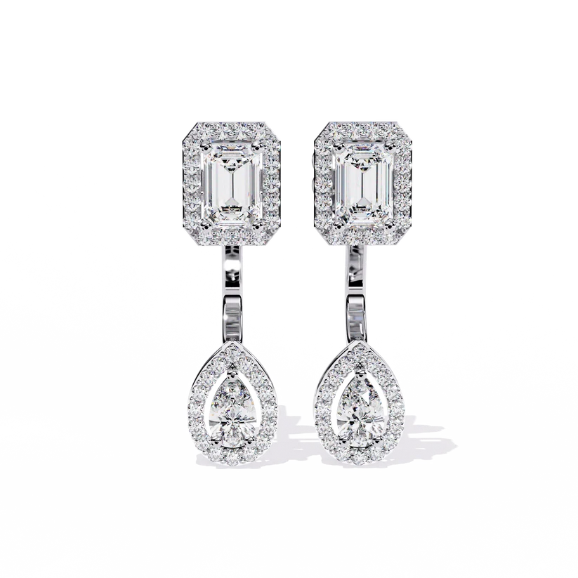 Emerald-Cut & Pear-Shaped Diamond Drop Earrings