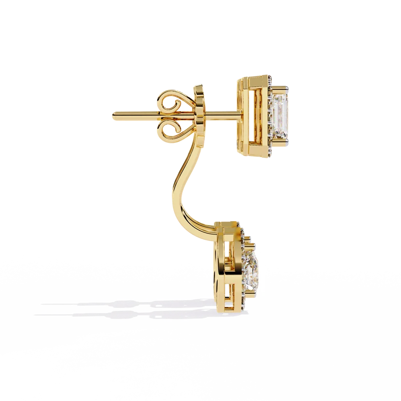 Emerald-Cut & Pear-Shaped Diamond Drop Earrings