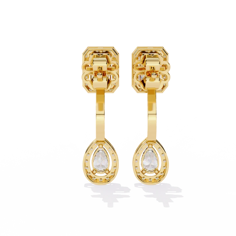 Emerald-Cut & Pear-Shaped Diamond Drop Earrings