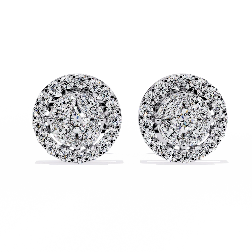 Round & Marquise Diamond Halo Stud Earrings