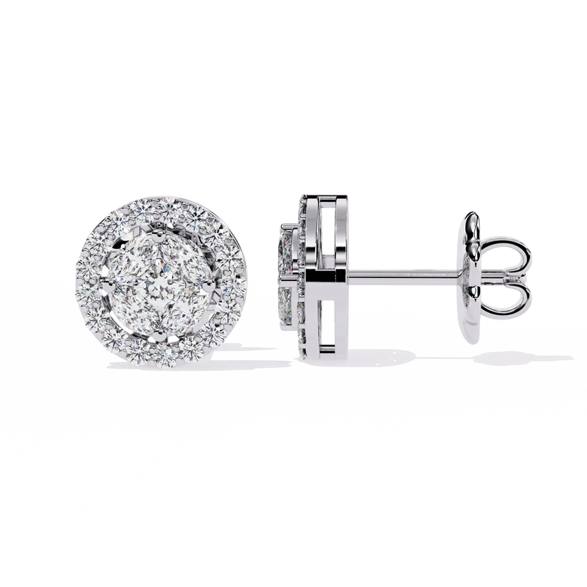 Round & Marquise Diamond Halo Stud Earrings